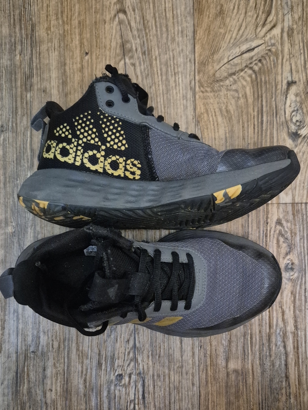 adidas Black and Gray Sneakers with Gold Logo Accents